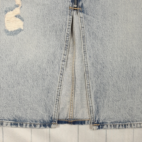 Allsaints Mabel Distressed Denim Skirt UK 4 Stonewashed Split Front Hem Festival - Picture 10 of 15